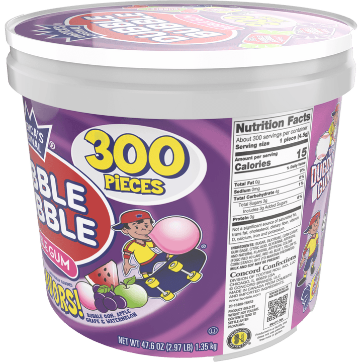 Dubble Bubble Assorted Twist (47.6 oz. / 300 ct. Tub) Nutrition Facts Panel