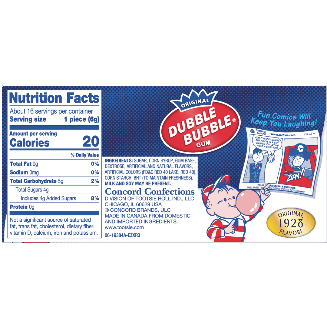 Dubble Bubble Nostalgic Box (17 ct. Box) Nutrition Facts Panel