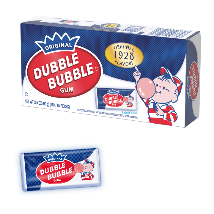 Dubble Bubble Nostalgic Box (17 ct. Box) with candy next to it