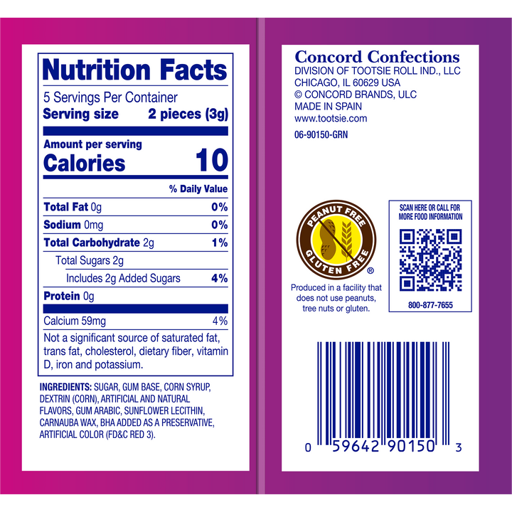 Double Bubble Monster Valentine Cards (1 oz. / 10 ct. Box) Nutrition Fact Panel

