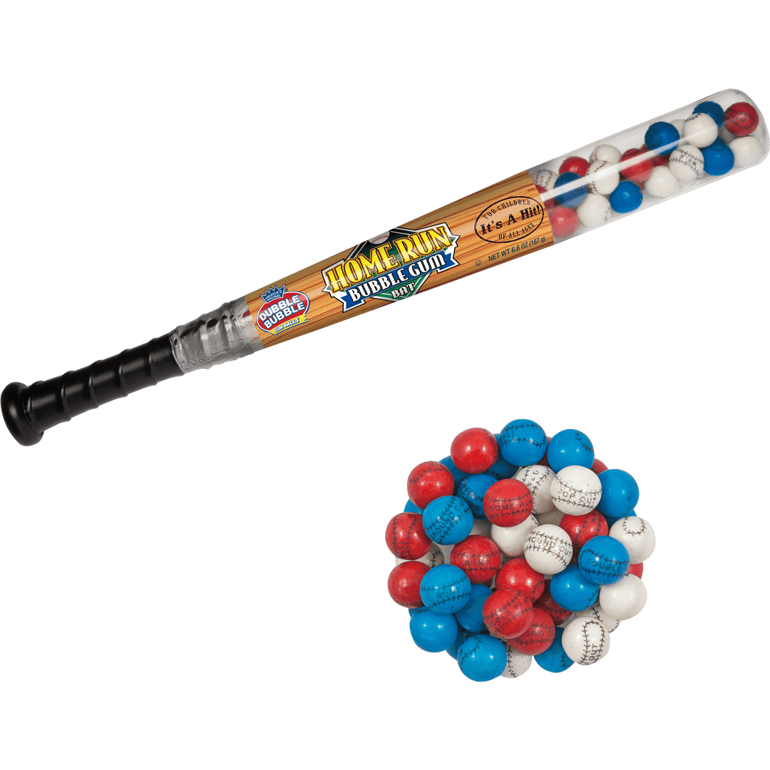 Home Run Bubble Gum Bat (6.6 oz.) with candies next to it