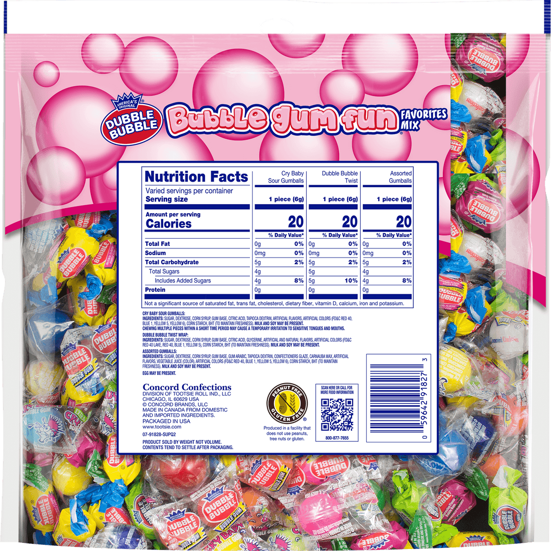 Dubble Bubble Assorted Bubble Gum Fun (27 oz. Pouch) Nutrition Facts Panel