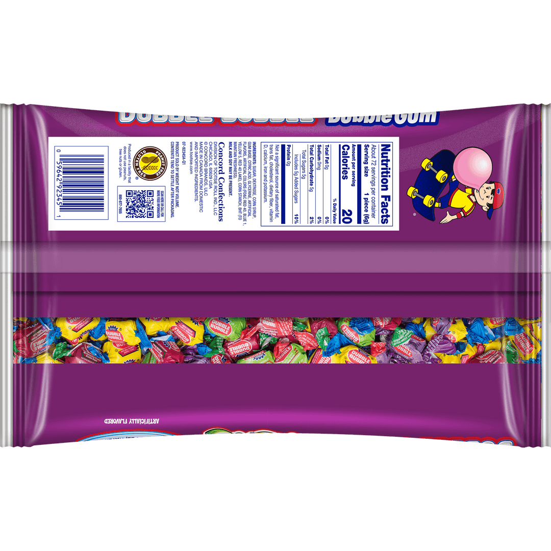 Dubble Bubble Assorted Twist (1 lb. Bag) Nutrition Facts Panel
