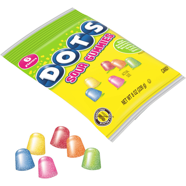 DOTS Sour Gummies package with colorful gummies 