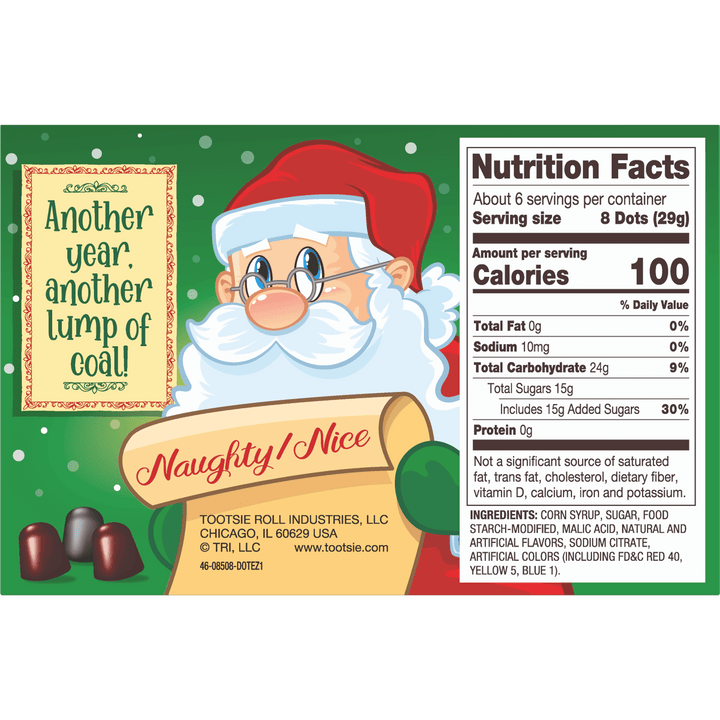 DOTS Lumps of Coal Gumdrops (6 oz. Box) Nutrition Facts Panel