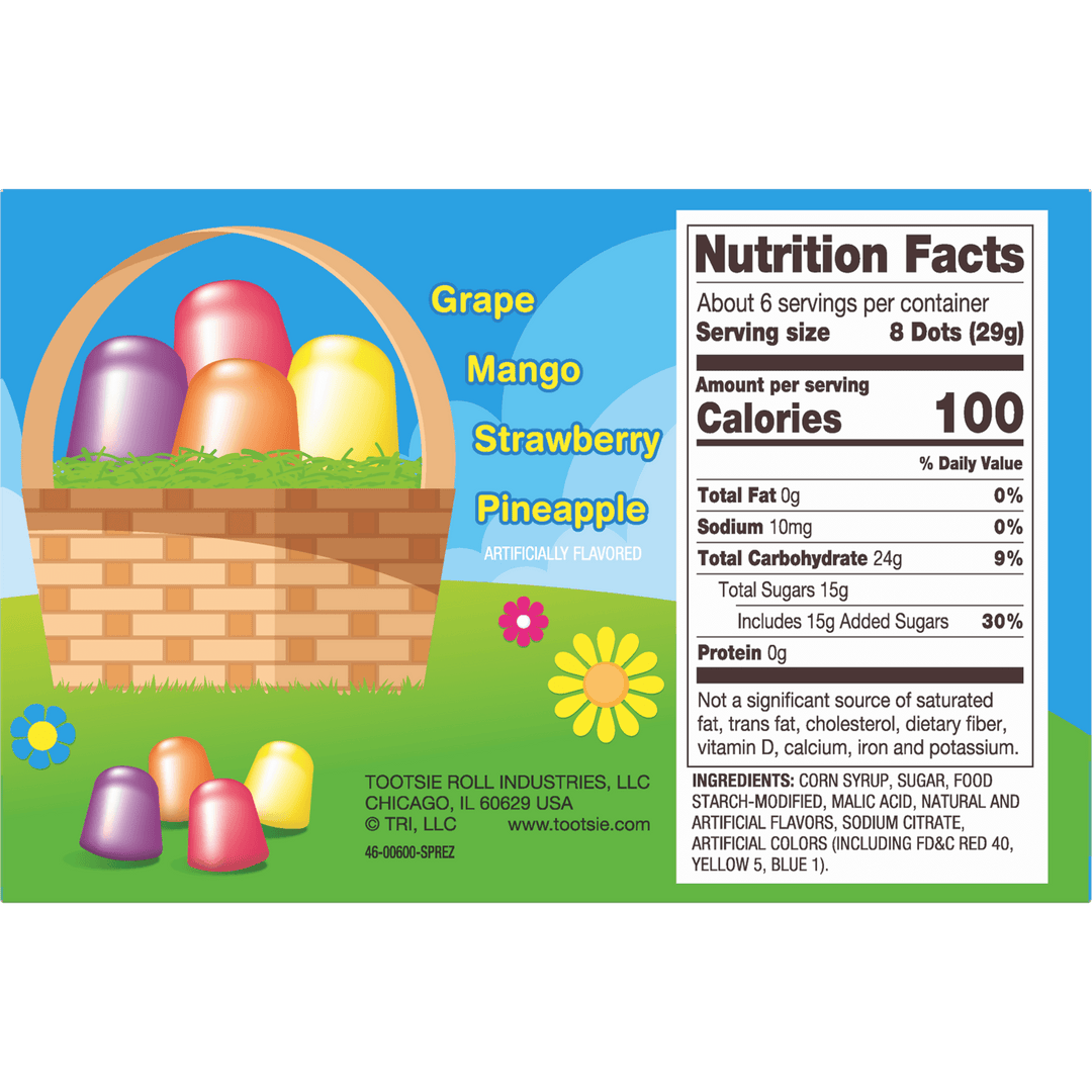 DOTS Assorted Easter Gum Drops (6.5 oz. Box) Nutrition Facts Panel