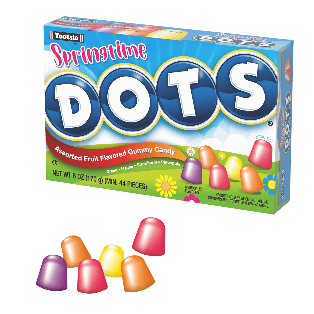 DOTS Assorted Easter Gum Drops (6.5 oz. Box) with candies next to it