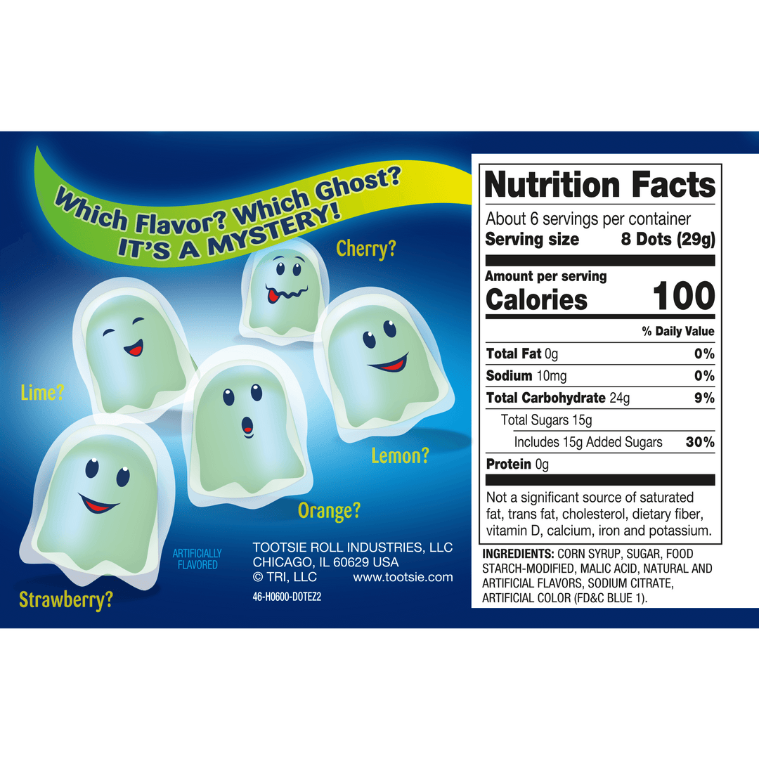 DOTS Ghost Gumdrops (6 oz. Box) Nutrition Facts Panel