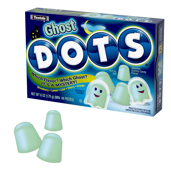 DOTS Ghost Gumdrops (6 oz. Box) with candies next to it