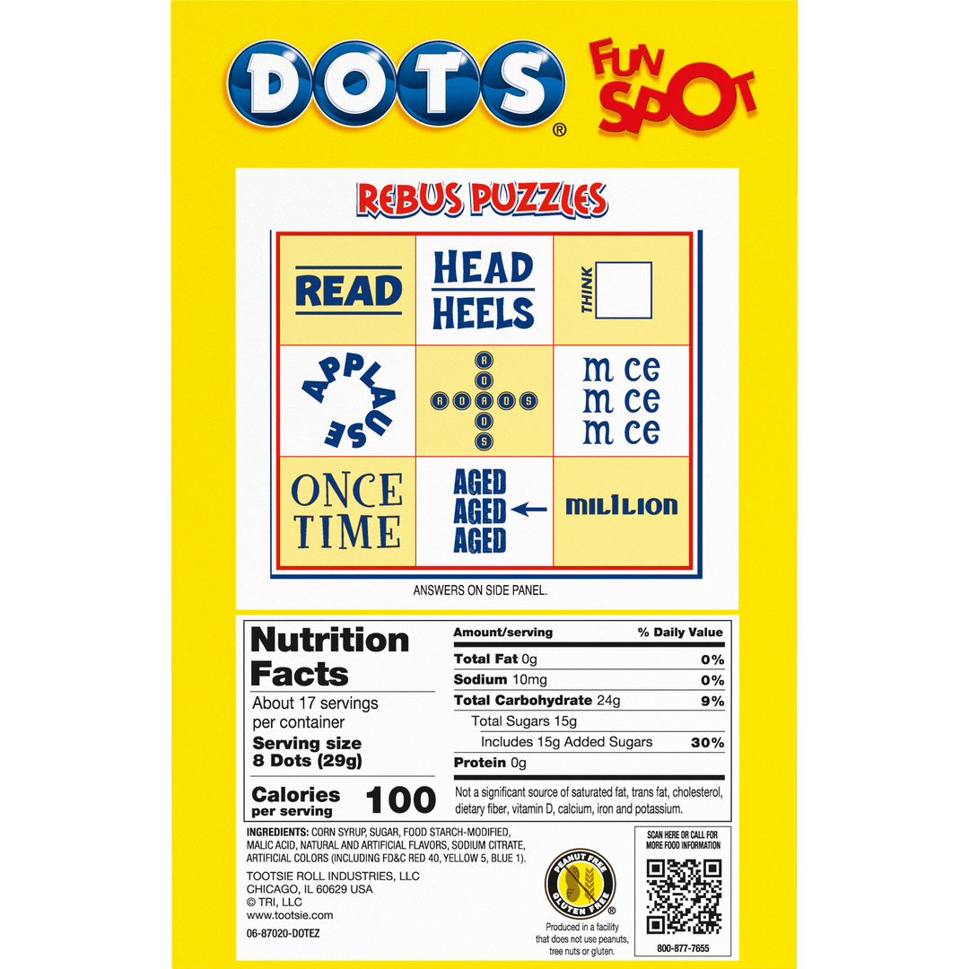 DOTS Assorted Fruit Flavors Super Size Box (17.8 oz. Box) Nutrition Facts Panel