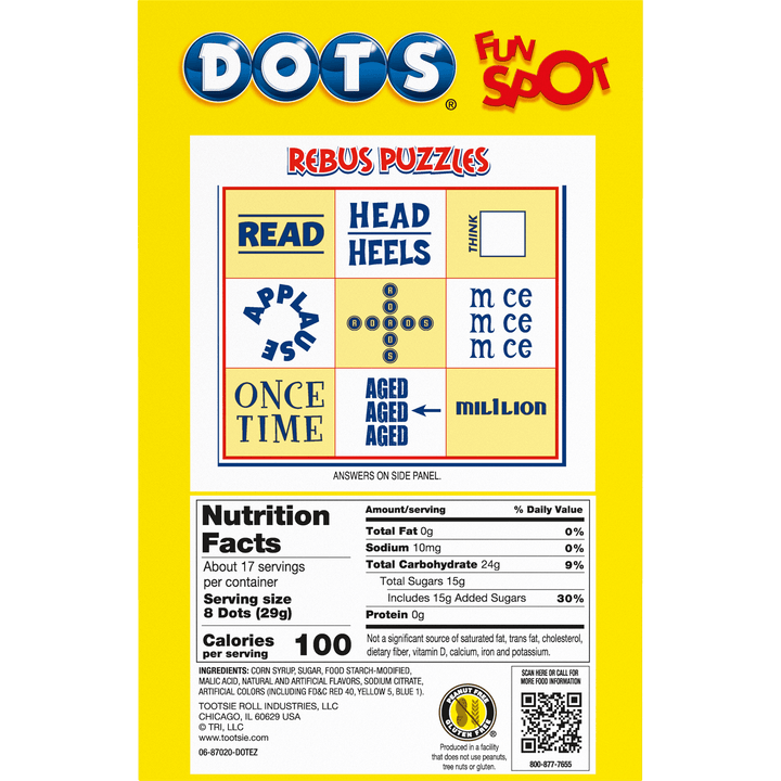 DOTS Assorted Fruit Flavors Super Size Box (17.8 oz. Box) Nutrition Facts Panel