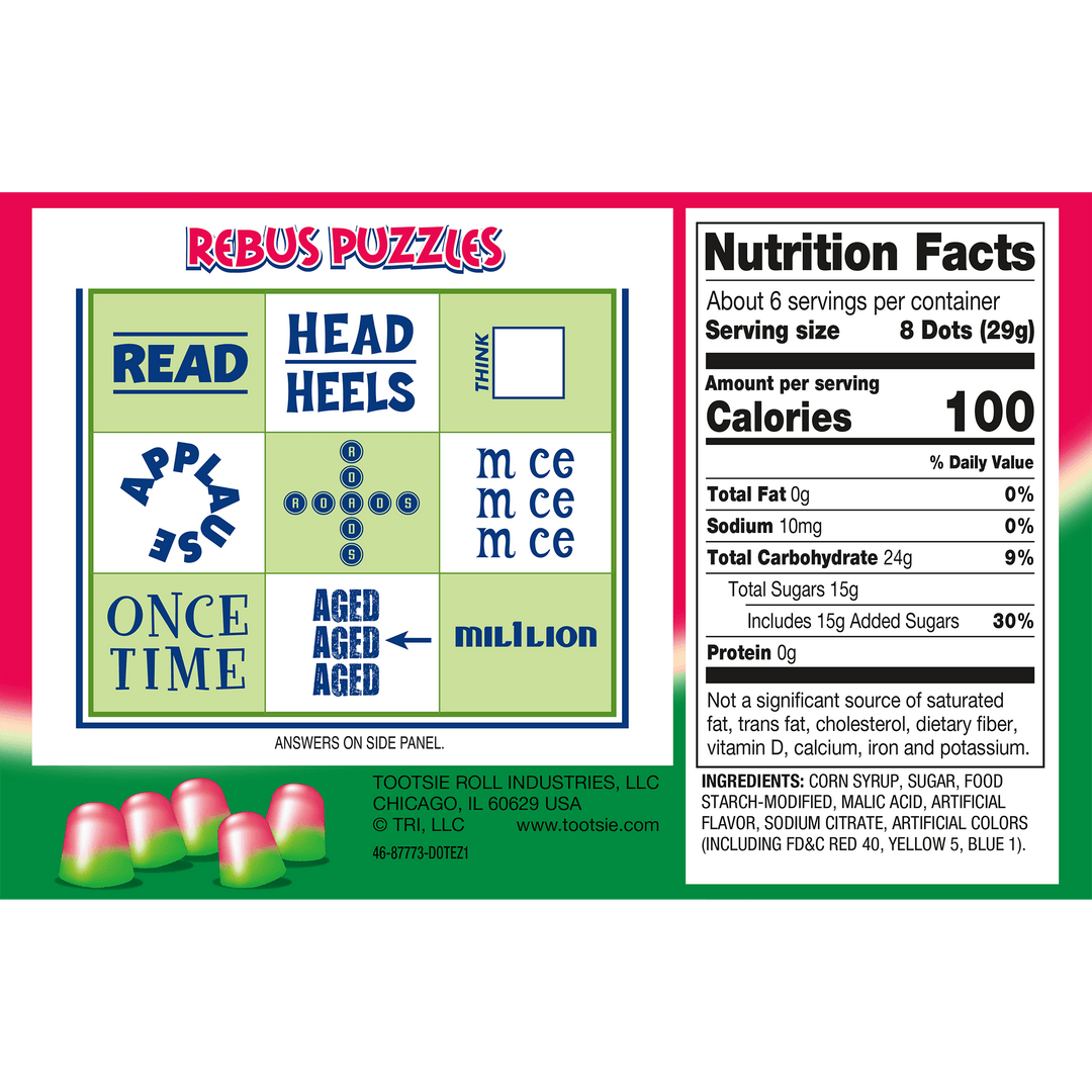 DOTS Watermelon (6.5 oz. box) Nutrition Facts Panel