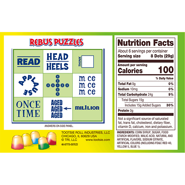 DOTS Assorted Lemonade (6.5 oz. box) Nutrition Facts Panel