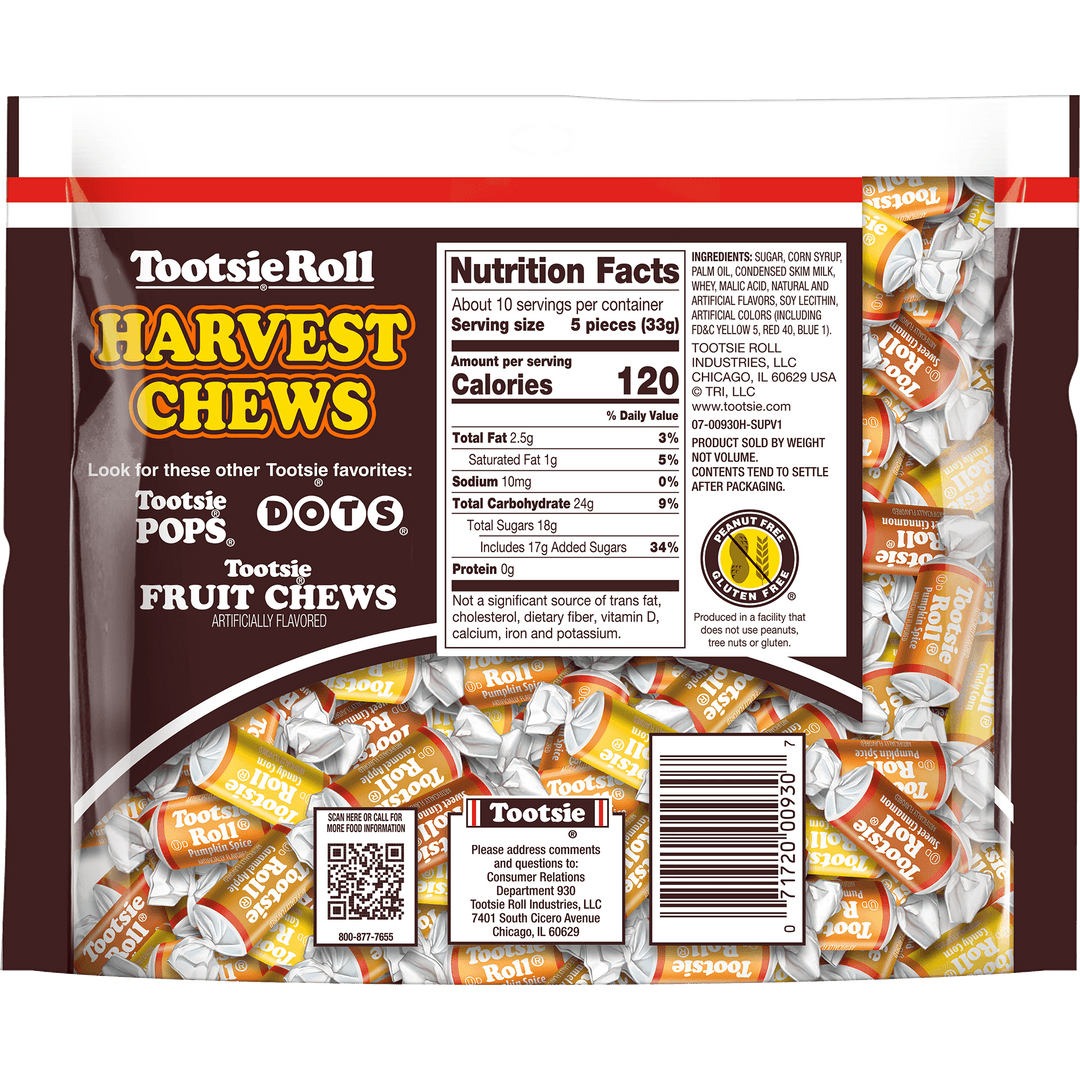 Tootsie Roll Harvest Chews (11.5 oz. Bag) Nutrition Facts Panel