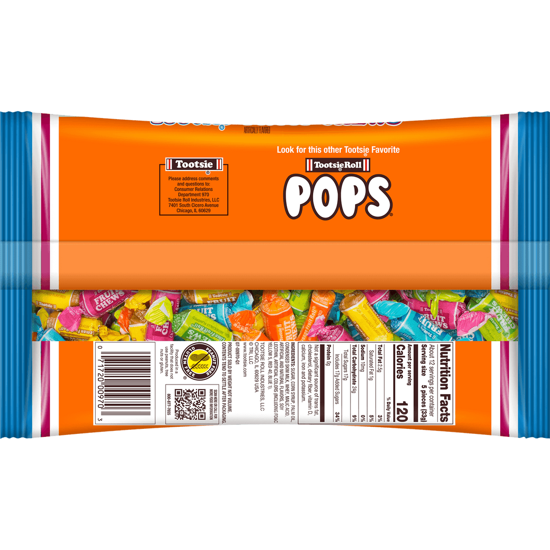 Tootsie Fruit Chews Assorted Flavors(14.37 oz. Bag) Nutrition Facts Panel