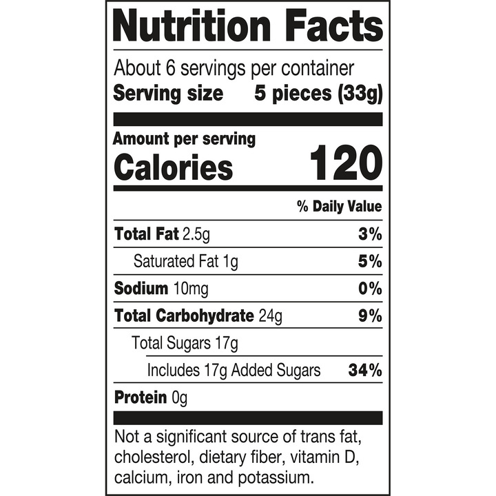 Nutrition facts label for a food product with black text on a white background
