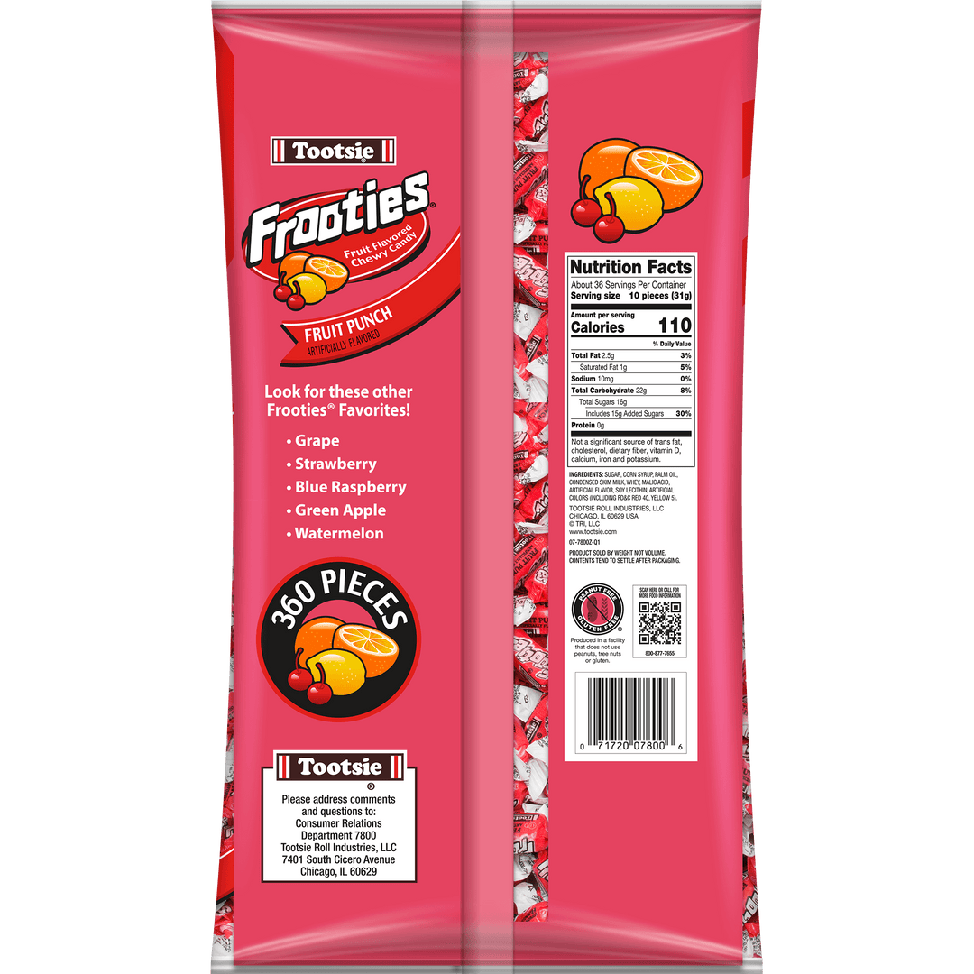 Frooties Fruit Punch (38.8 oz. / 360 ct. Bag) Nutrition Facts Panel