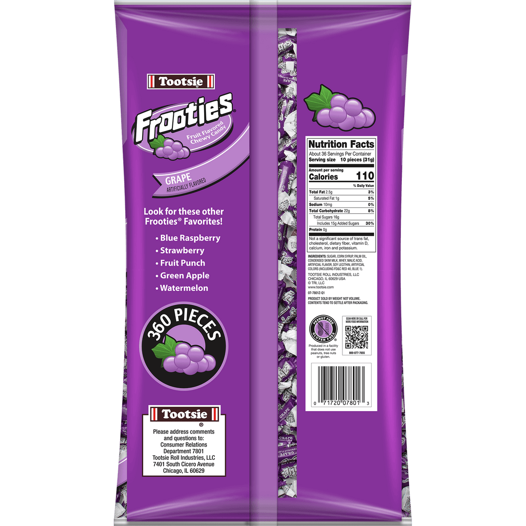 Frooties Grape Chewy Candy (38.8 oz. / 360 ct. Bag) Nutrition Facts Panel