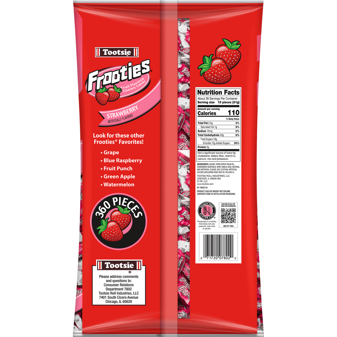 Frooties Strawberry Chewy Candy (38.8 oz. / 360 ct. Bag) Nutrition Facts Panel