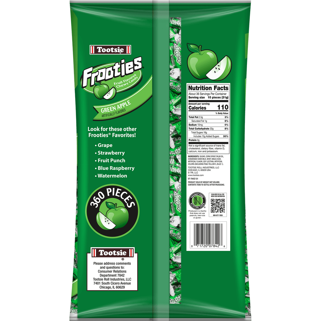 Frooties Green Apple Chewy Candy (38.8 oz. / 360 ct. Bag) Nutrition Facts Panel