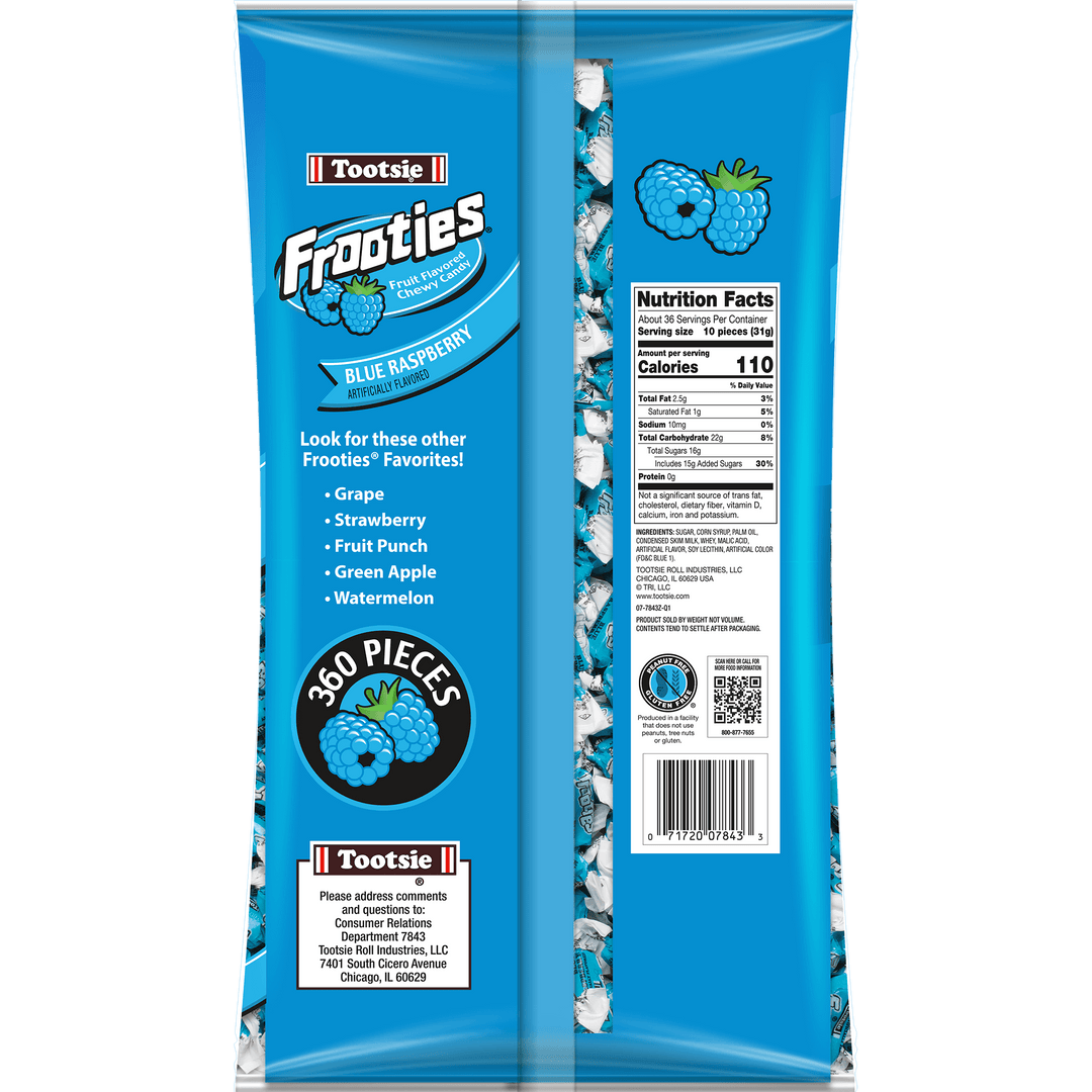 Frooties Blue Raspberry Chewy Candy (38.8 oz. / 360 ct. Bag) Nutrition Facts Panel