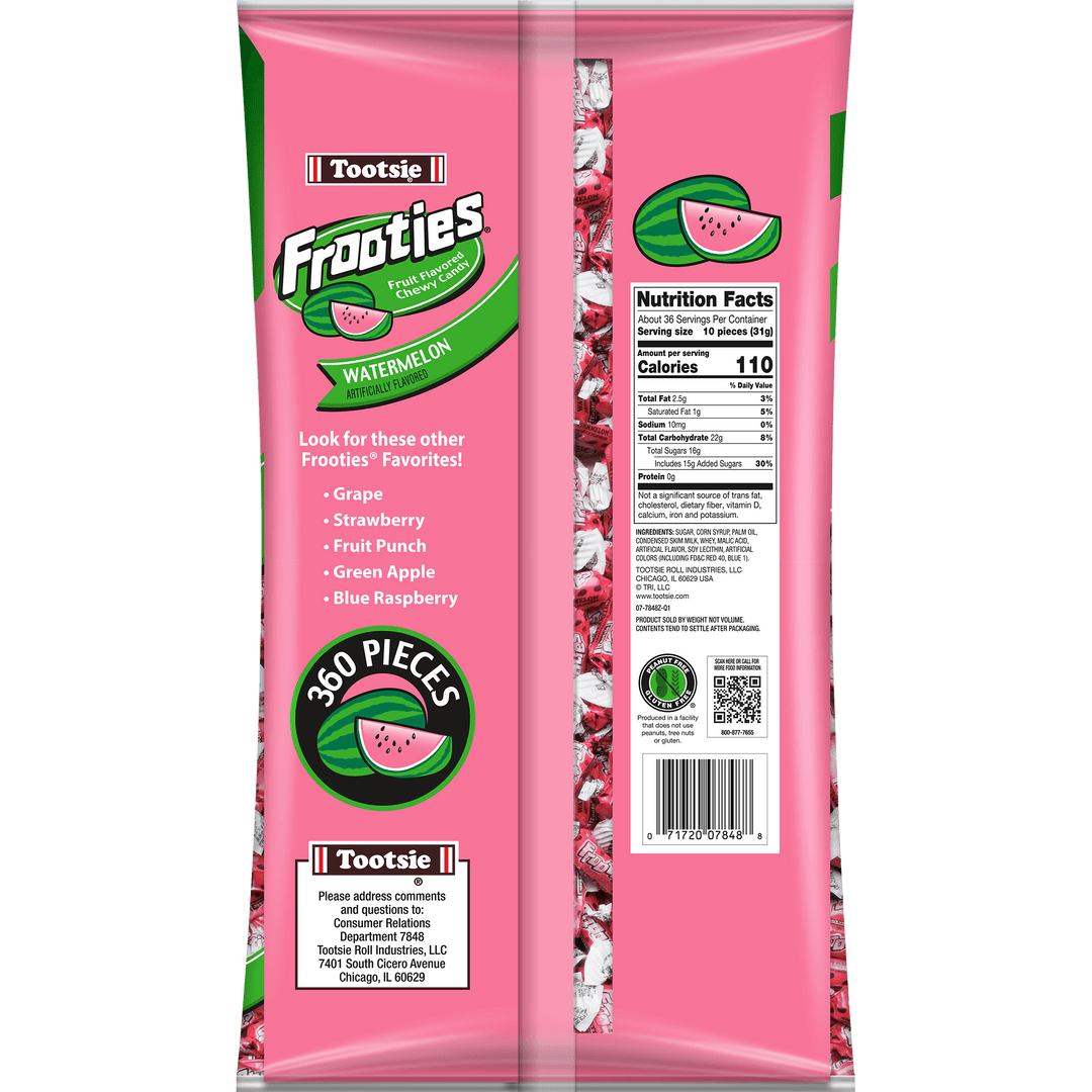 Frooties Watermelon Chewy Candy (38.8 oz. / 360 ct. Bag) Nutrition Facts Panel