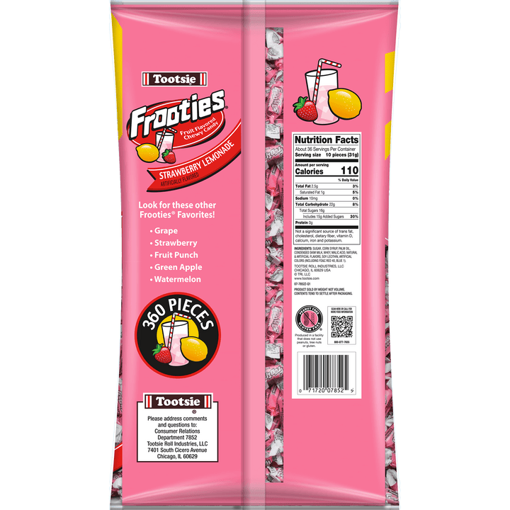 Frooties Strawberry Lemonade Chewy Candy (38.8 oz. / 360 ct. Bag) Nutrition Facts Panel