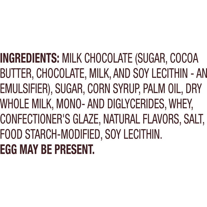 Ingredients list for a milk chocolate product on a white background