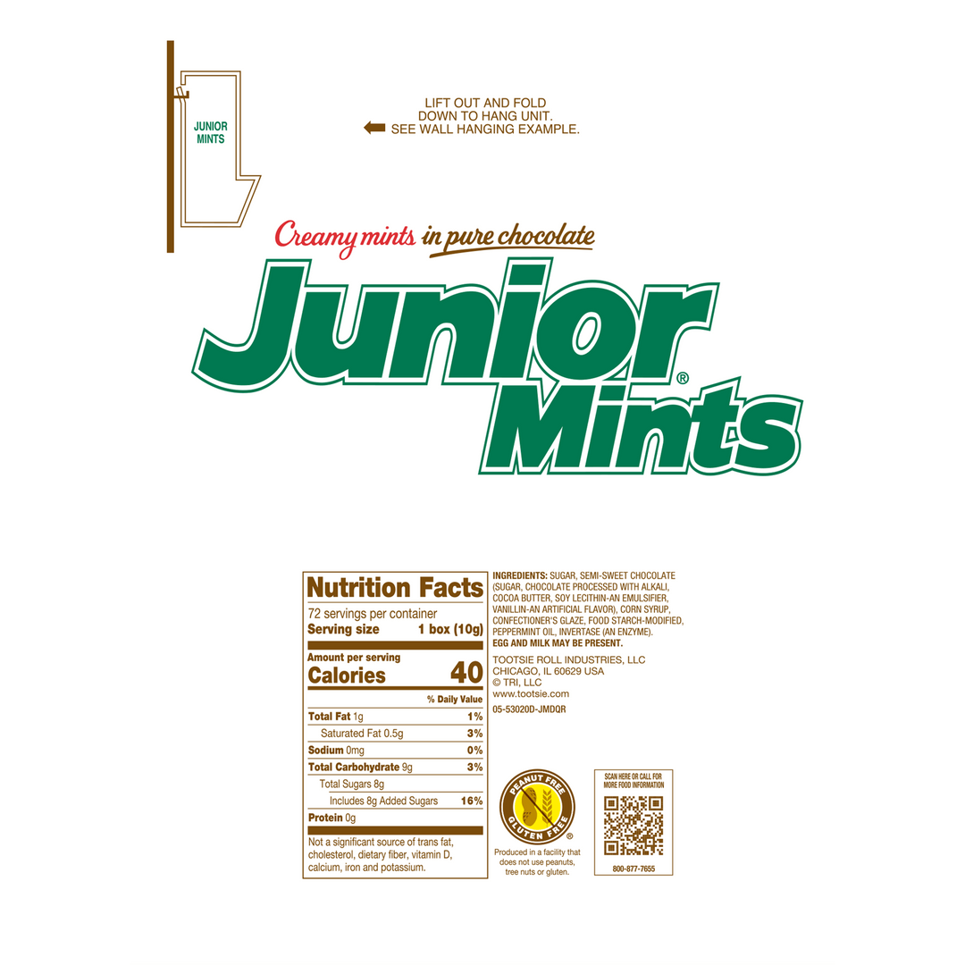 Junior Mints Fun Size (34.5 oz. / 72ct  Box) Nutrition Facts Panel