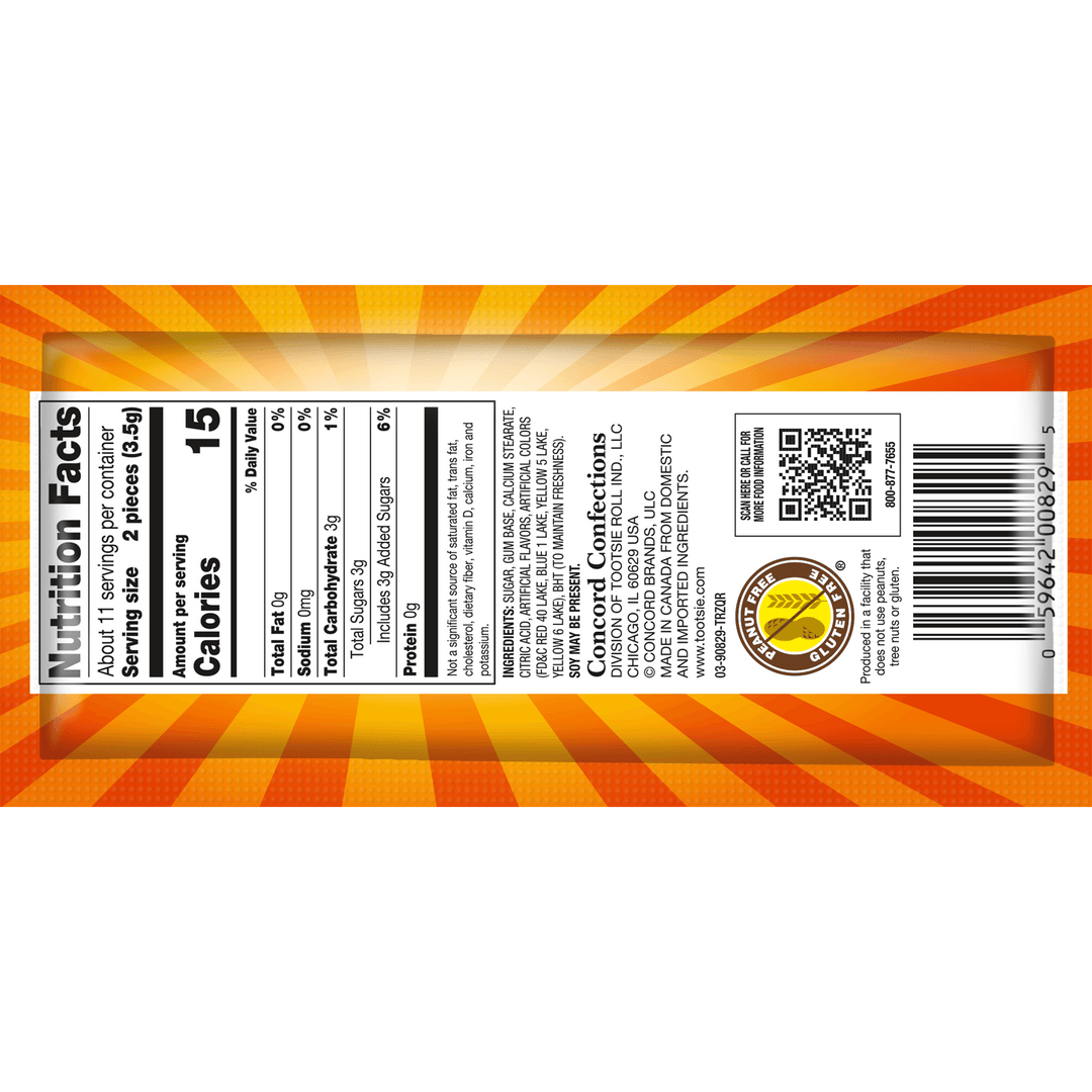 Razzles Assorted Tropical (1.4 oz. Pouch) Nutrition Facts Panel