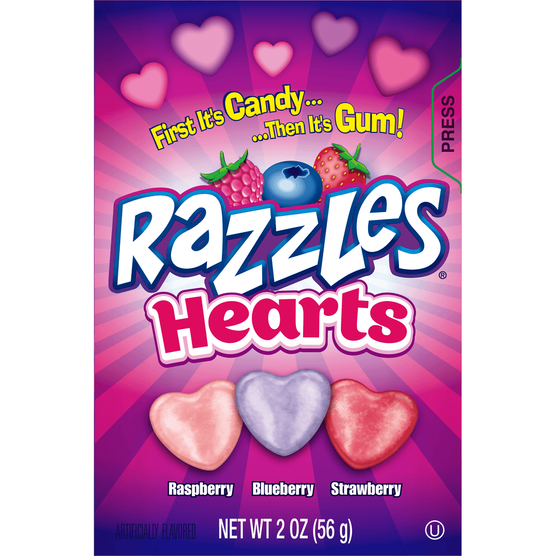 Razzles Valentine Hearts Assorted Flavors (2 oz. Box)