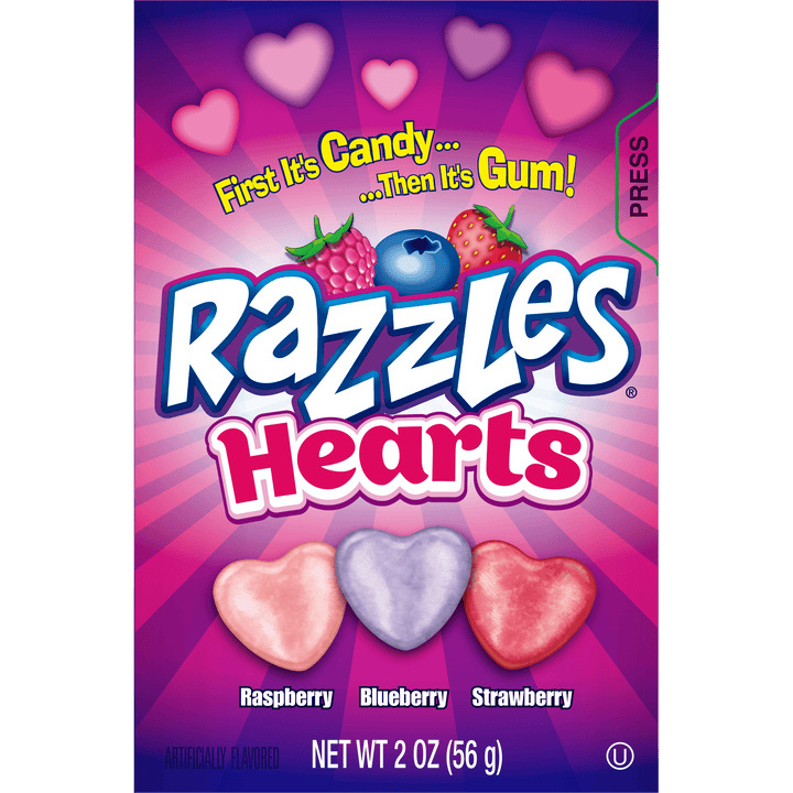 Razzles Valentine Hearts Assorted Flavors (2 oz. Box)