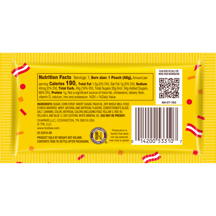 Sugar Babies Soft Milk Caramel (1.7 oz. Bag) Nutrition Facts Panel