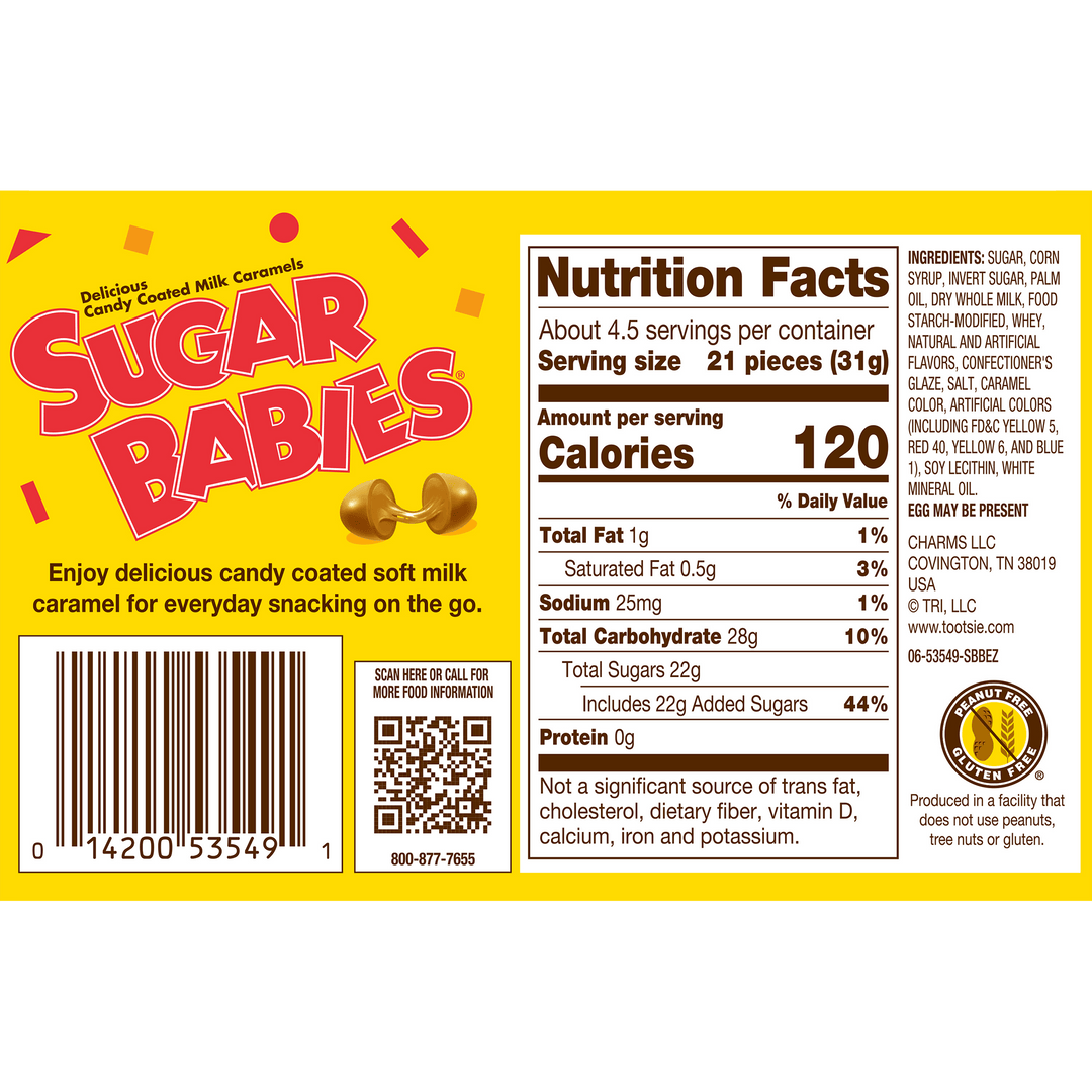 Sugar Babies  Soft Milk Chocolate (5 oz. Box) Nutrition Facts Panel