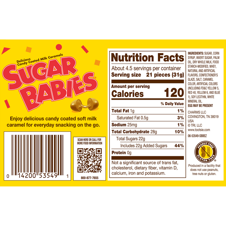 Sugar Babies  Soft Milk Chocolate (5 oz. Box) Nutrition Facts Panel