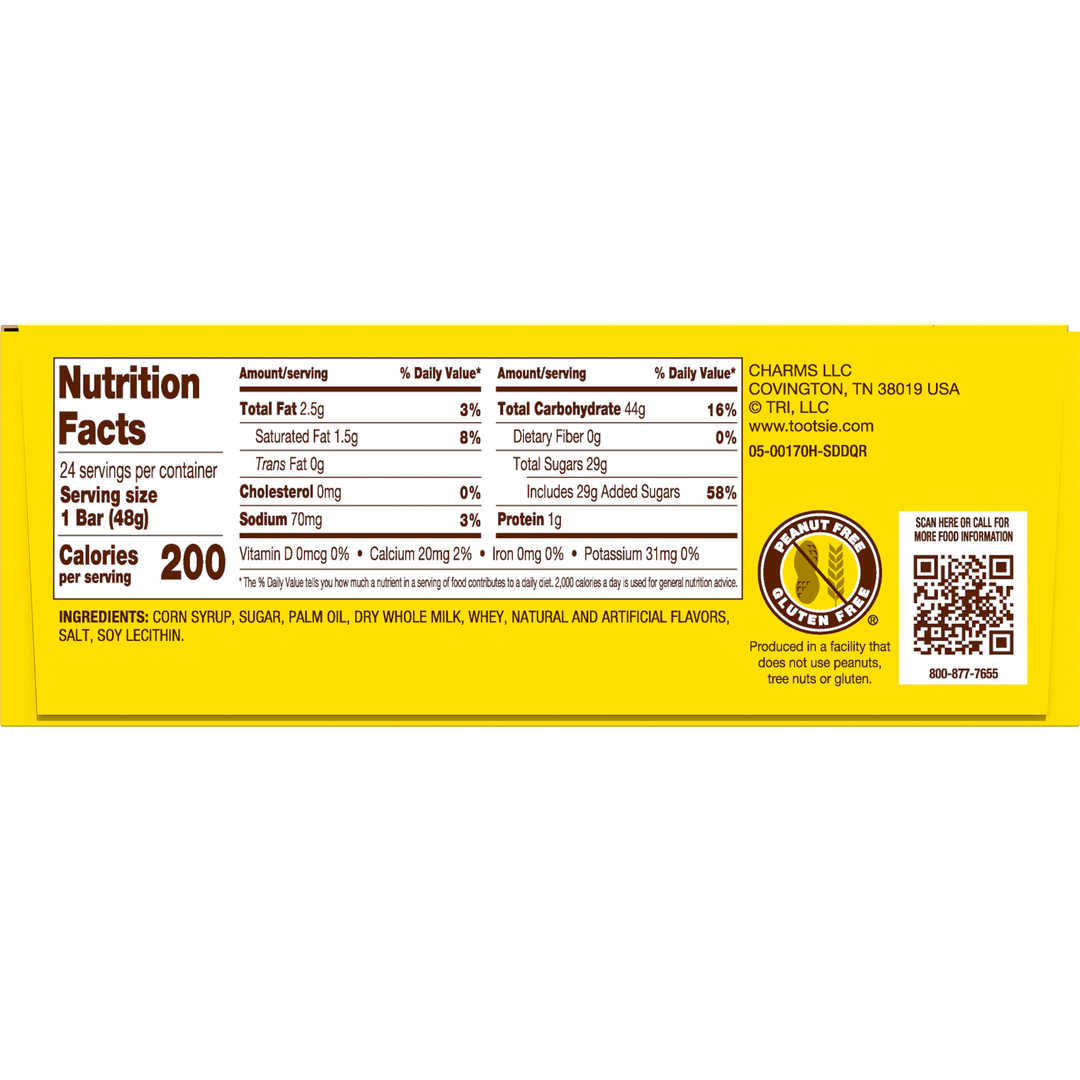 Sugar Daddy Milk Caramel Pops (40.8 oz. / 24 ct. Box) Nutrition Facts Panel