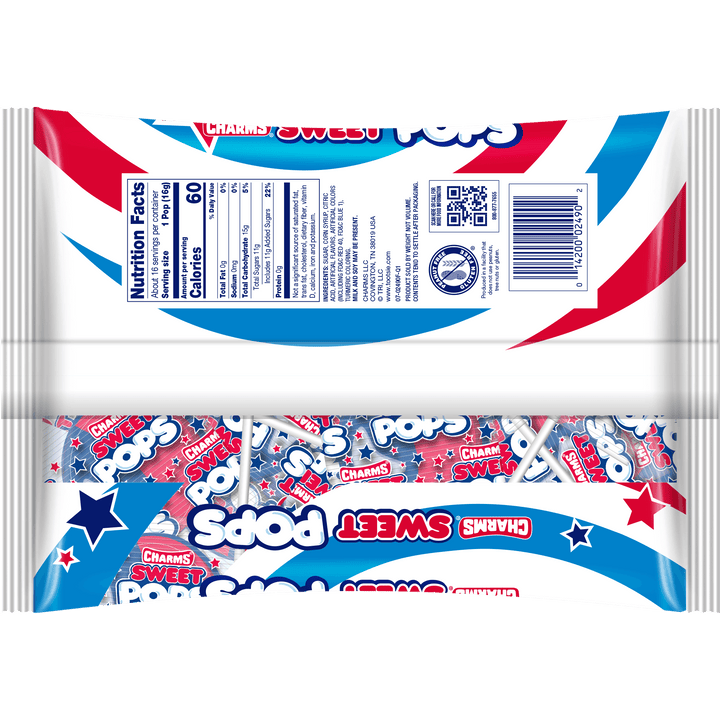 Charms Sweet Pops USA Flag Bag (9 oz. Bag) Nutrition Facts Panel