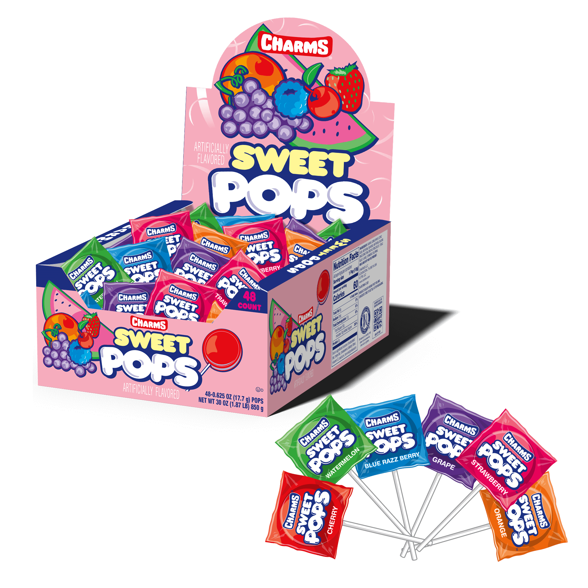 Chrams Sweet Pops Blue Raspberry Charms Assorted Sweet Pops (48 ct. Box) – Tootsie Roll