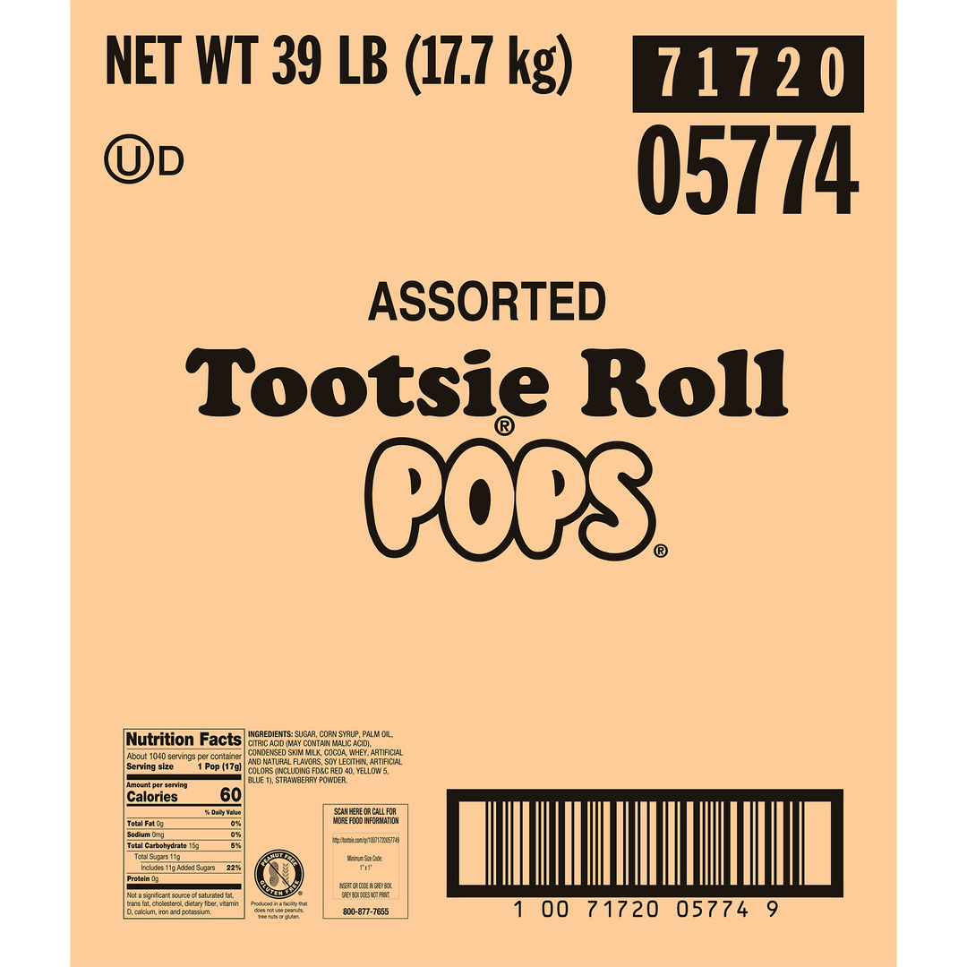 Tootsie Pops Assorted Bulk Box (39 lb. Box) Nutrition Facts Panel