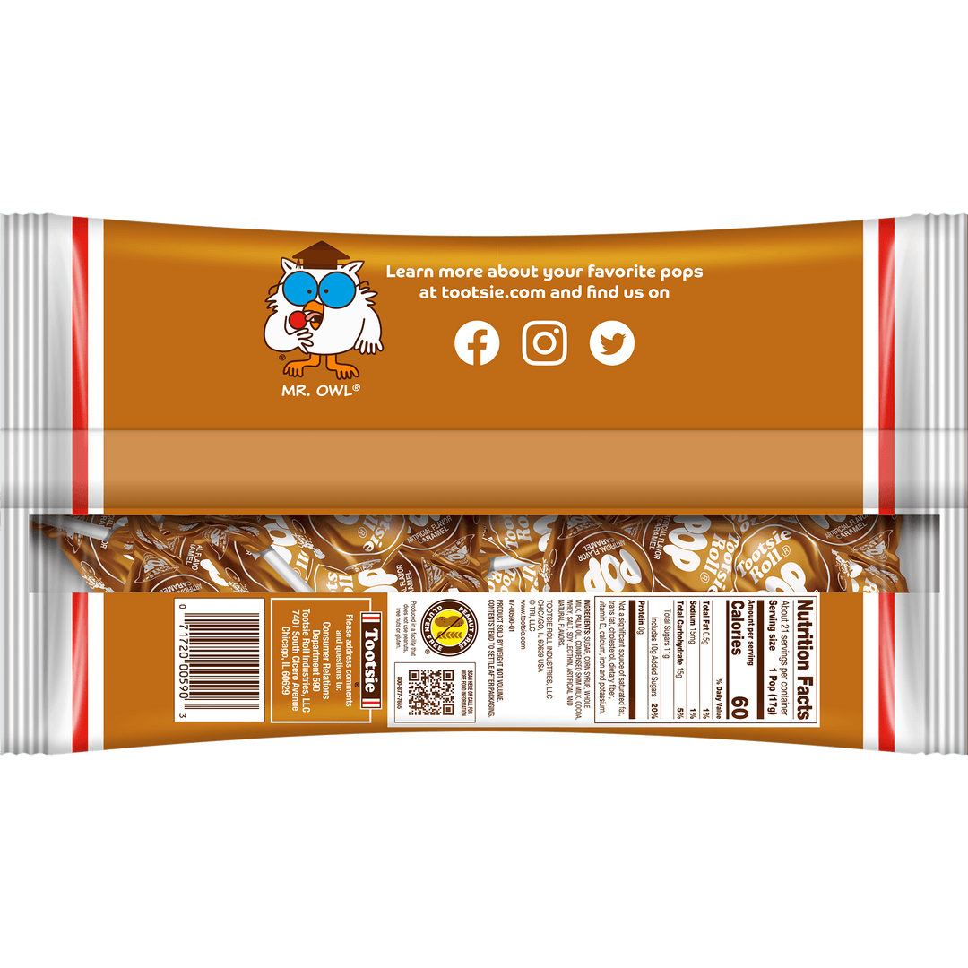 Tootsie Pops Caramel Flavor (12.6 oz. / 21 ct. Bag) with Nutrition Facts Panel