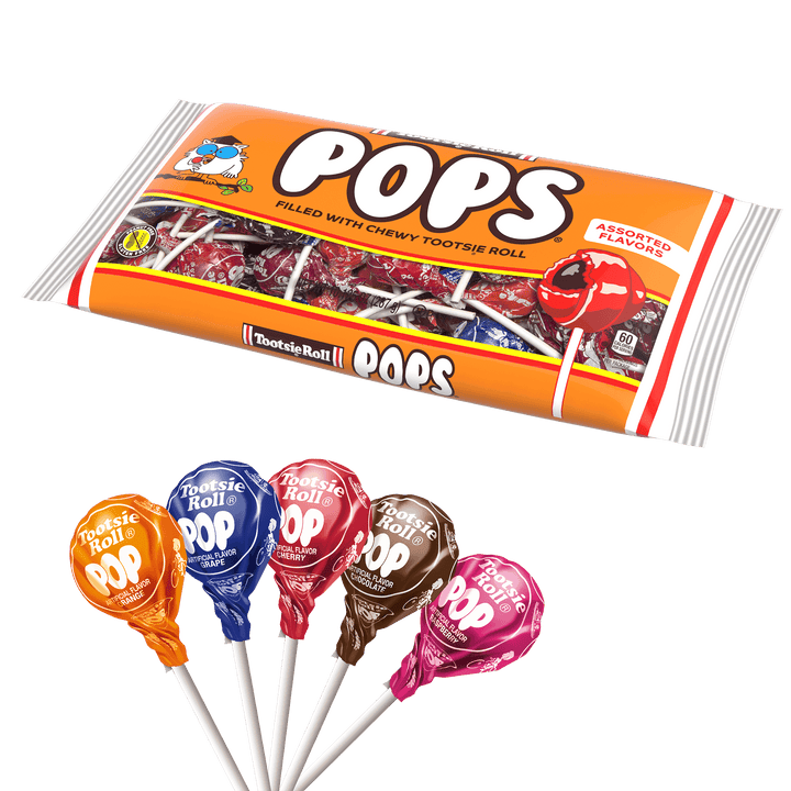 Tootsie Pops Assorted Flavors (10.13 oz. Bag) with lollipops next to it