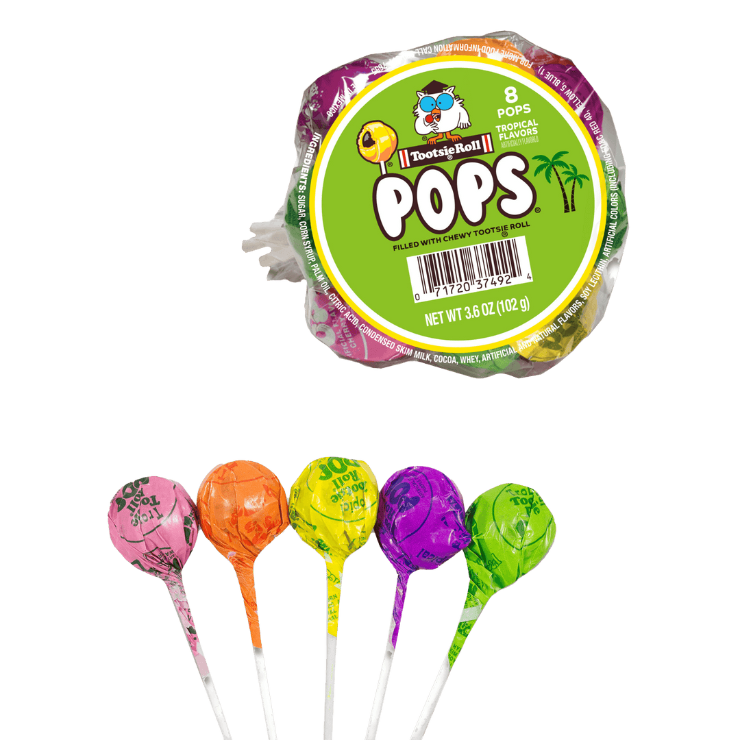 Tootsie Tropical Easter Bunch Pops (8 ct. Bunch) with lollipops next to it