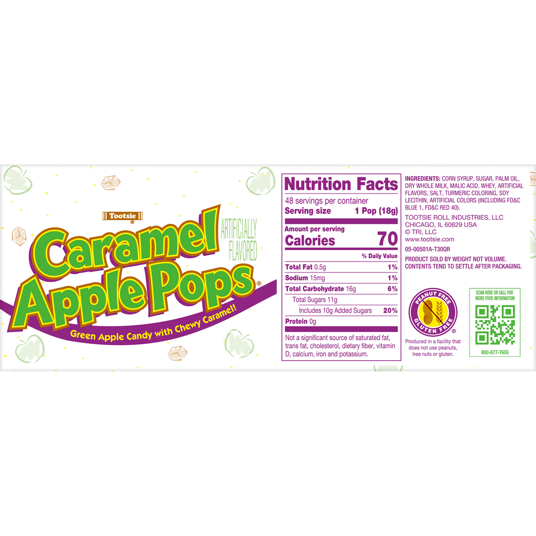 Tootsie Pops Caramel Apple Flavor (30 oz. /48 ct. Box) Nutrition Facts Panel