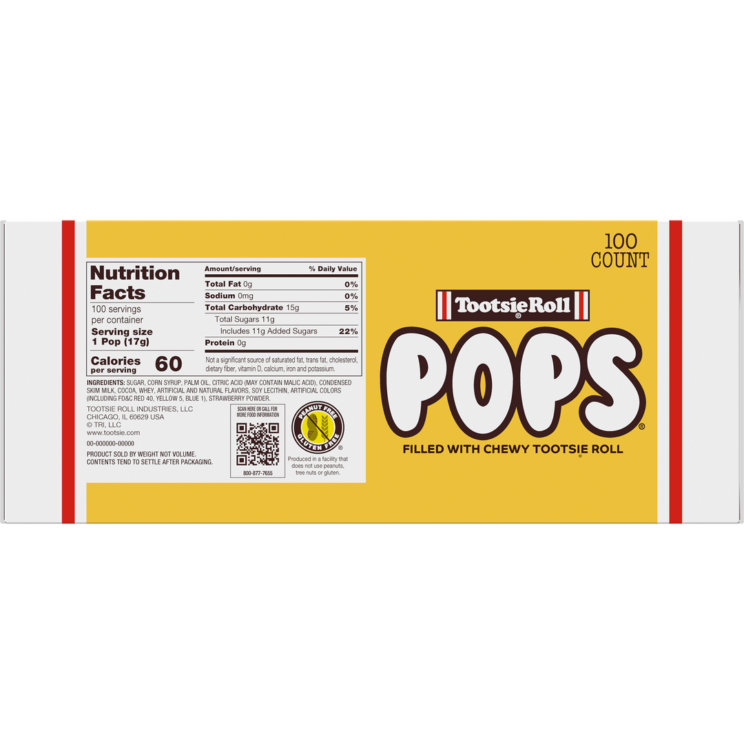 Tootsie Pops Assorted Flavors (100 ct. Box) Nutrition Facts Panel