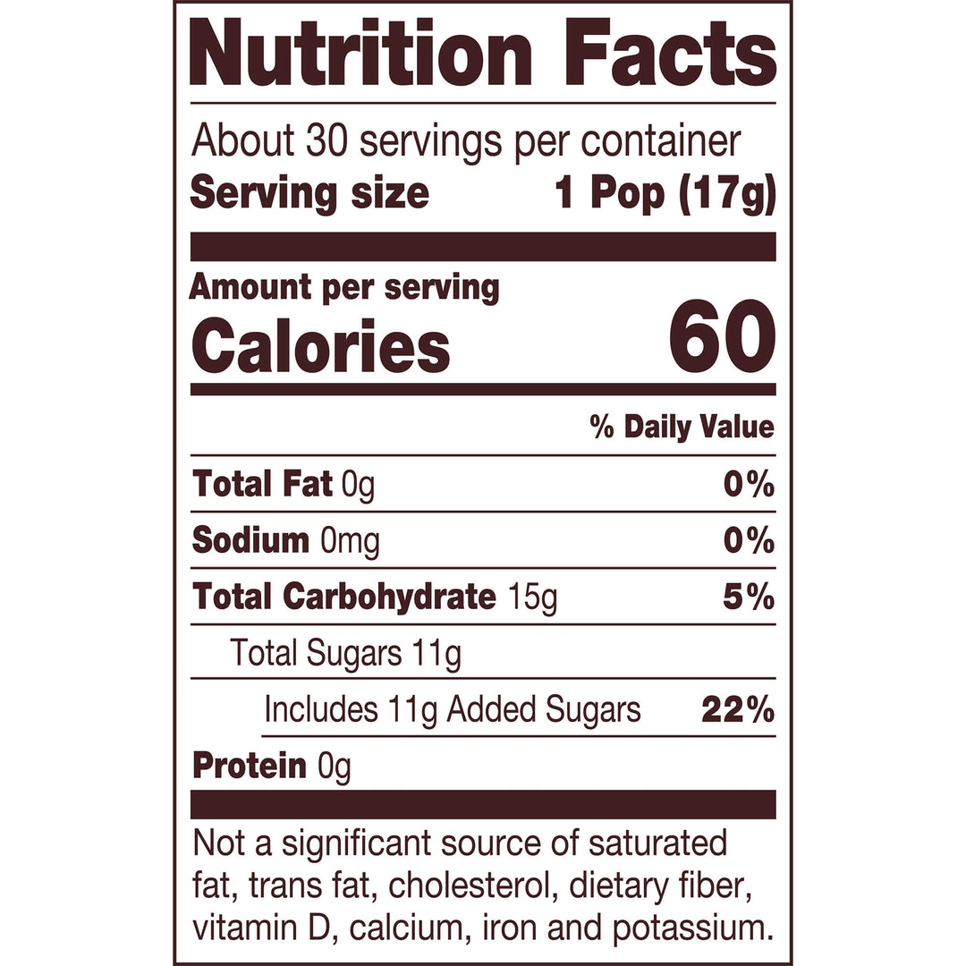 Nutrition facts label for a product with serving size, calories, and carbohydrate information.