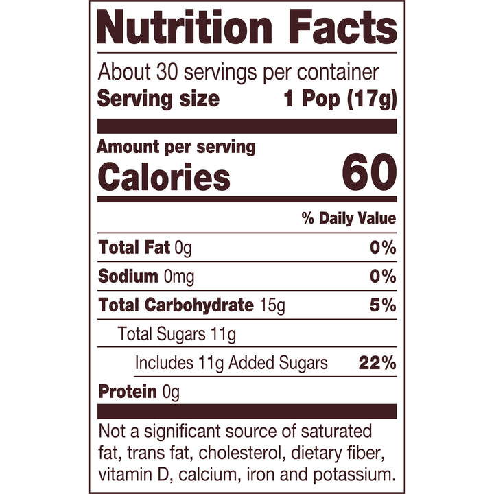 Nutrition facts label for a product with serving size, calories, and carbohydrate information.