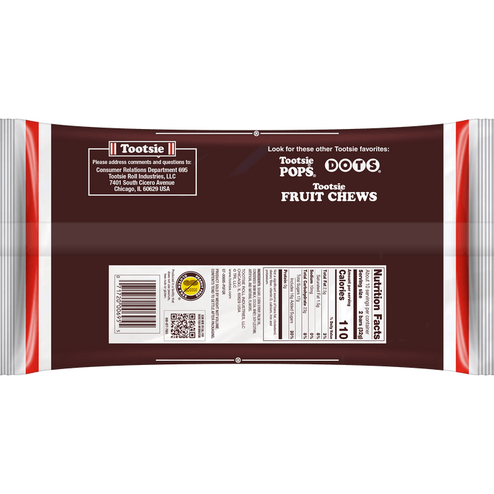 Tootsie Roll Snack Bars (11.4 oz. Bag) Nutrition Facts Panel