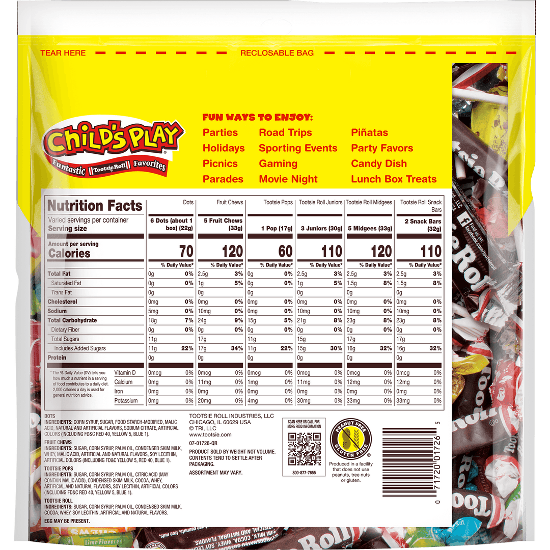 Tootsie Roll Assorted Child's Play  (26 oz. Bag) Nutrition Facts Panel