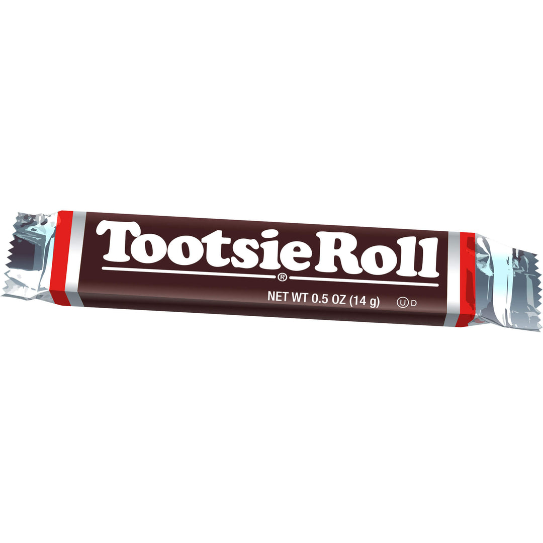 Tootsie Roll candy bar wrapper on a white background