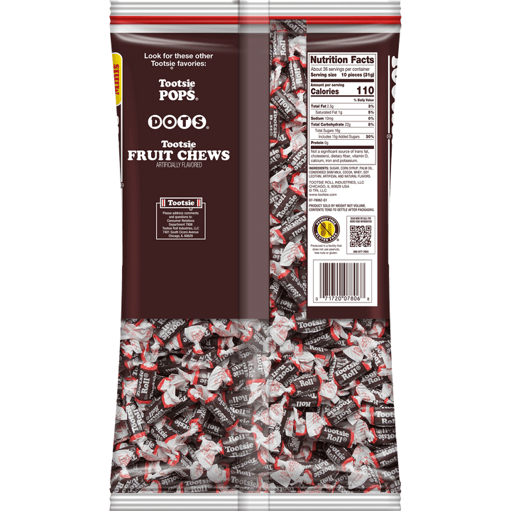 Tootsie Roll Chocolate Minis (38.8 oz. / 360 ct. Bag) Nutrition Facts Panel